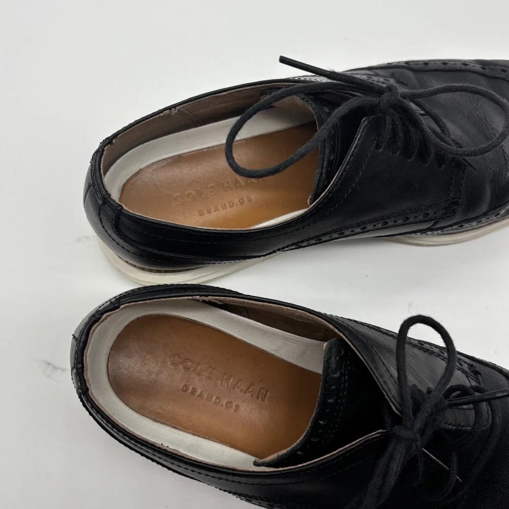 Cole Haan Grand.OS Mens Black Leather Wingtip Oxford Shoes Size 8.5M